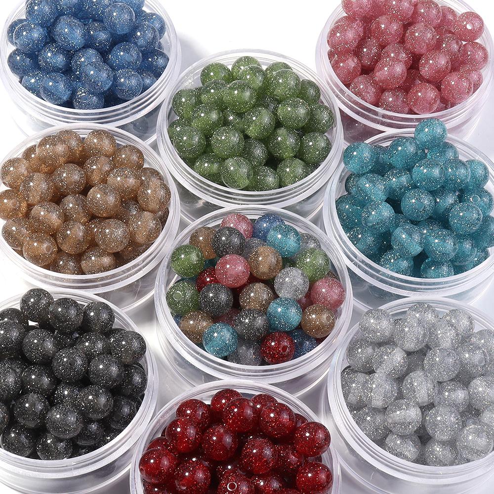 20pcs/lot 12mm Gypsophila Resin Beads Colorful Glitter Beads Round Loose Spacer Beads For Jewelry Making DIY Necklace Bracelet