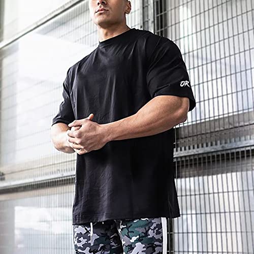 OROLN Men's Gym T-Shirt, Muscle Training Wear, Sportswear, Stylish, Oversized, Short Sleeve, Stretch, Fitness, Sweat-Wicking, Breathable, Solid Color