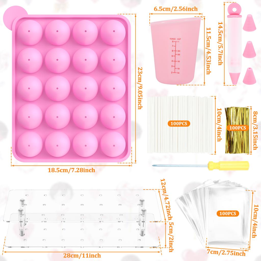 304Pcs Cake Pop Kit 20Hole Food Grade Silicone Lollipop Mold for Kids Homemade Cake Candy Chocolate Decoration Mold Dessert Tool