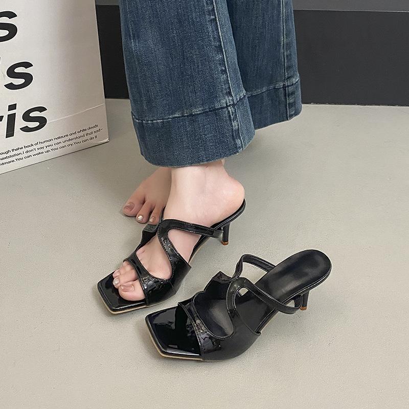 

Silver style with cool square head slope slippers fairy 2025 summer French bow new skirt high heels 40