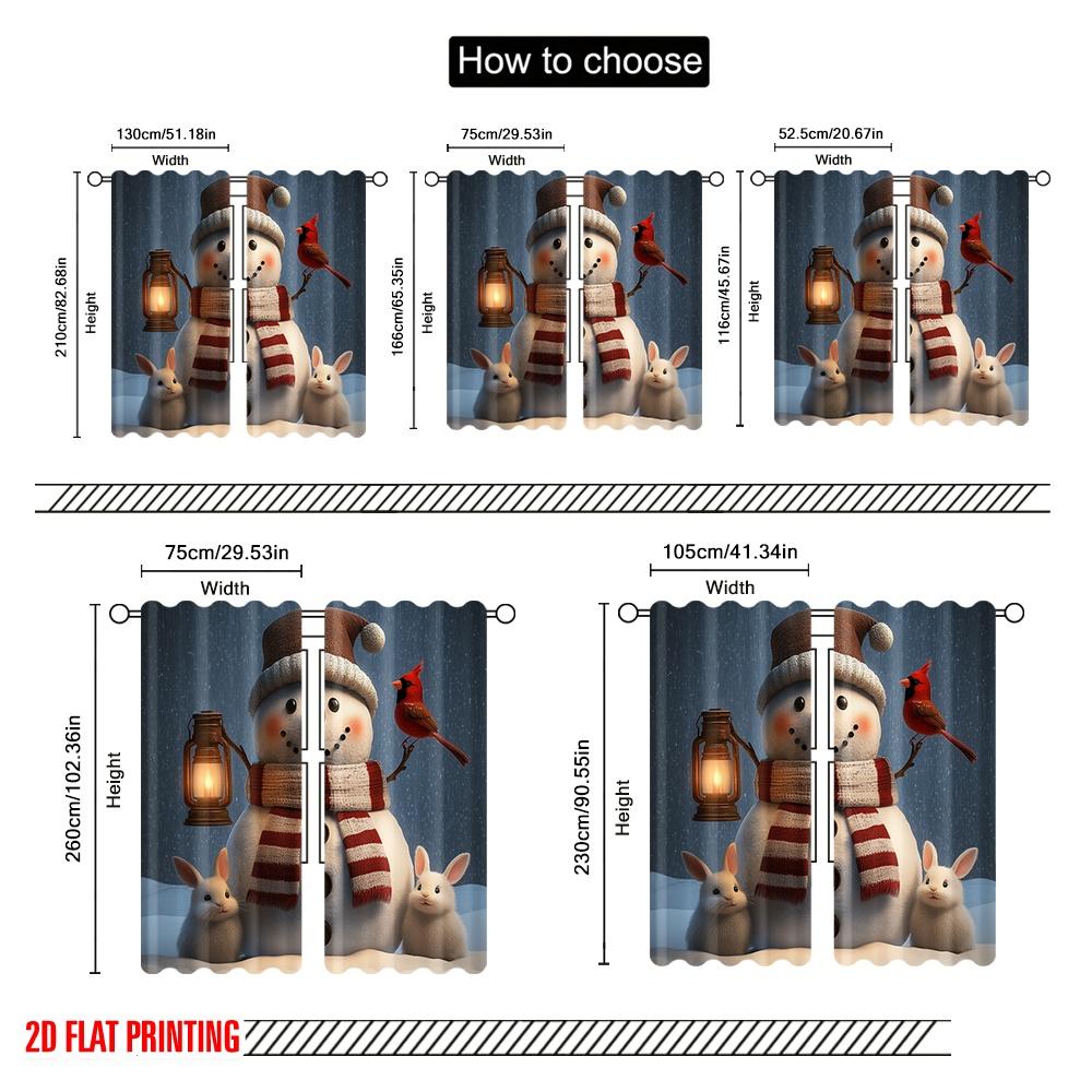 2pcs,2D Plane Printing Curtain Fabric Cute Snowman Cardinal Bunnies (3) 100% Polyester (without Rod) Decorations For Home for