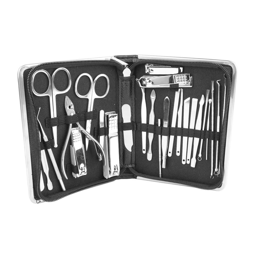26PCS Manicure Set Black Nail Clippers Set Carbon Steel Manicure Tools Kit for Home Salon