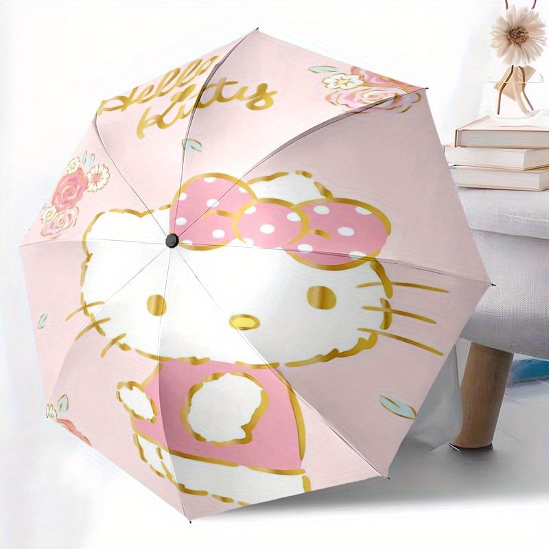Sweet and Cute Hello Kitty Automatic Opening and Closing Cartoon Umbrella, Lightweight 3-Fold, With Cute Cartoon Characters, Suitable for Home, Outdoo
