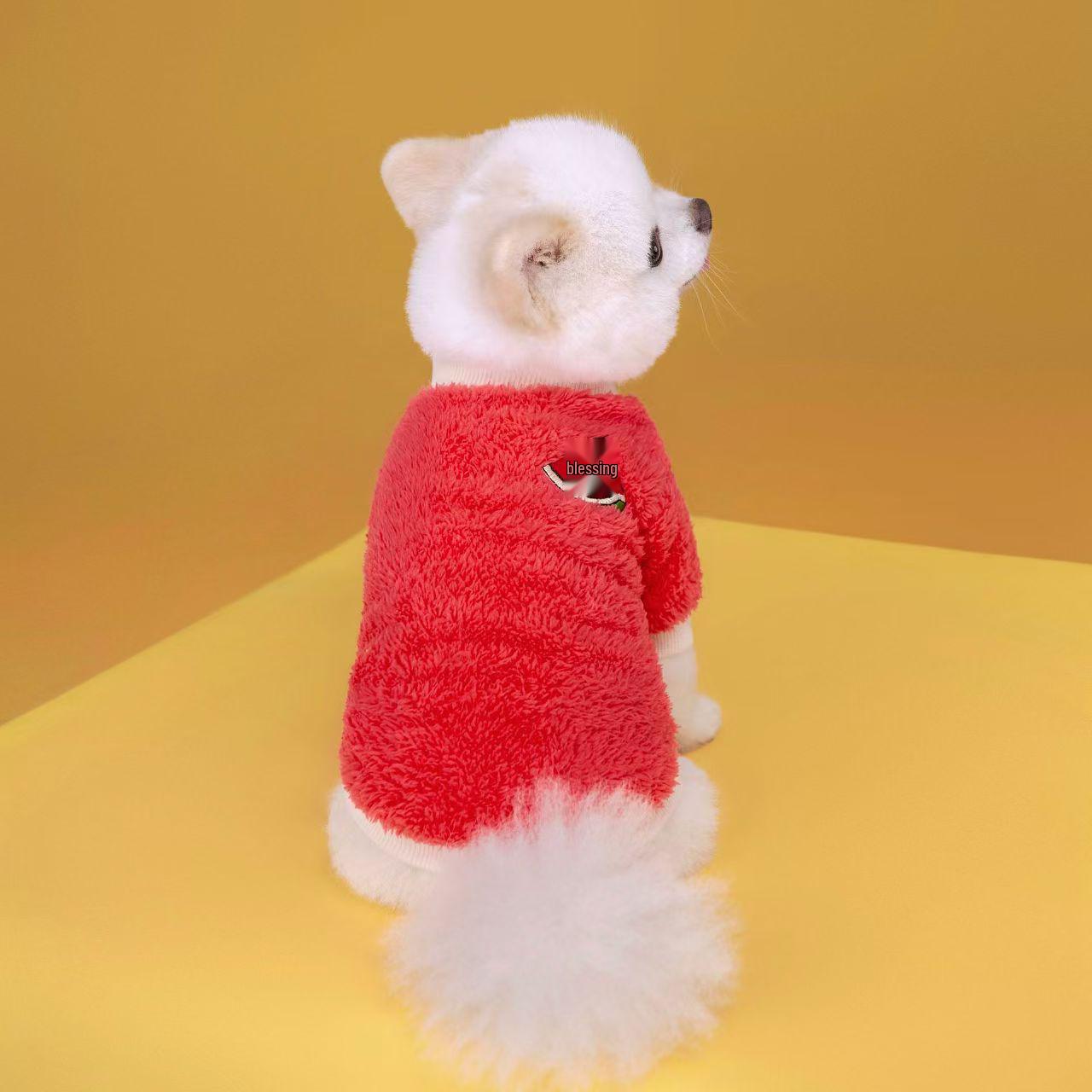 

Autumn & Winter Warm Dog & Cat Clothing for Small, Medium, Large Pets - New Year Teddy Outfit. L червоний