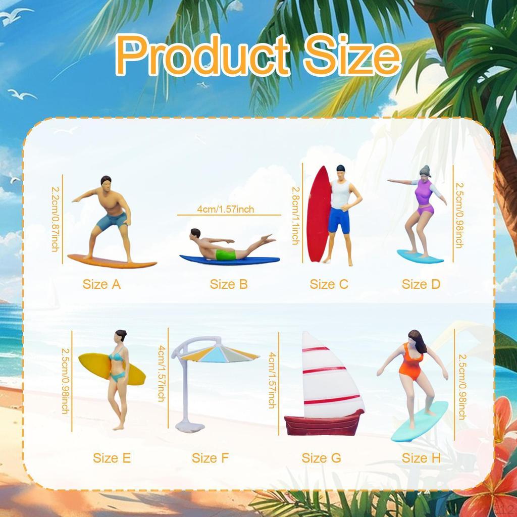 1/64 Miniature Surfing Figure Figurine Desk Decoration Photography Props Collection Tiny