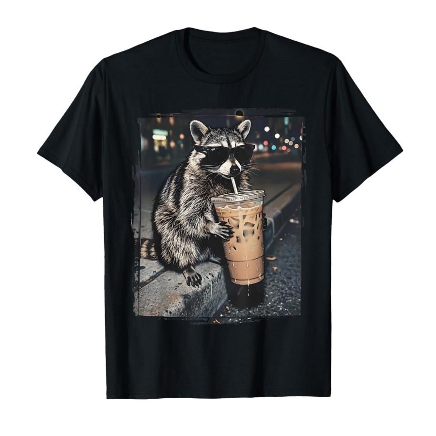 

Raccoon Drinking Iced Coffee Funny Animal Meme T-shirt For Men Women 100% Cotton T Shirts Short Sleeve Tops 0206-1 - Men s Su... S разноцветный