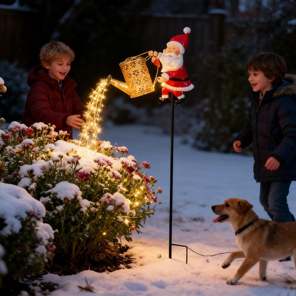Christmas Solar Light Outdoor Decoration Santa Kettle Stake Lamp Outdoor Solar Christmas Lights For Lawn Pathway Walkway Patio