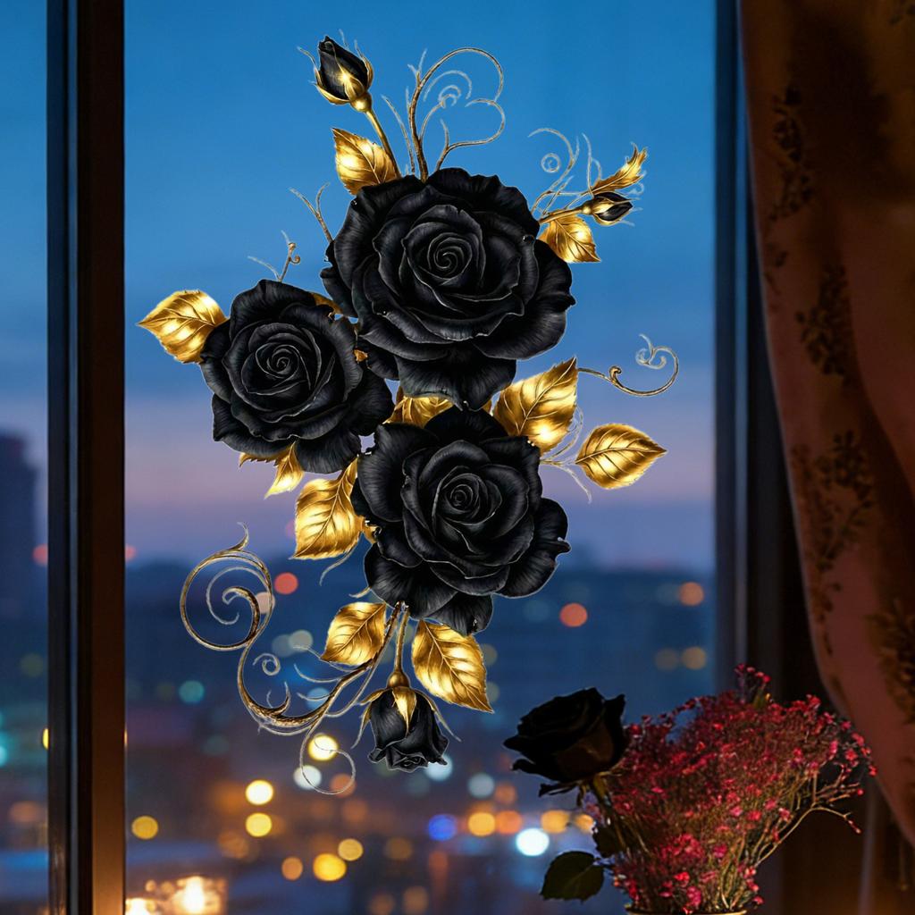 Chinese- Black Peony Flower Home Decoration Wall Sticker For Bedroom, Cabinet, Living Room