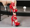 Summer 13cm Super High Heels Women Rivet Belt Buckle Punk Nightclub Heels Women Sexy Peep Toe Platform Sandalias De Mujer Slides