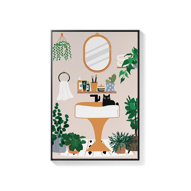 Bathroom Decorative Painting Cat American Retro Toilet Bathroom Canvas Painting Wall Art Poster for Modern Bathroom Home Decor