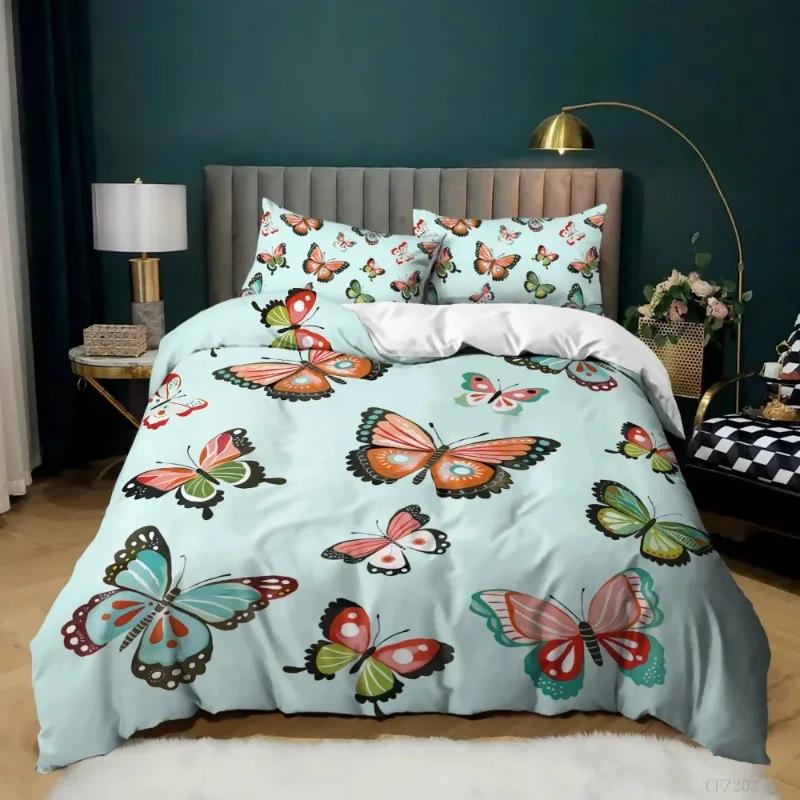 Pretty Pink Butterfly Douvet Cover Set Print Insects for Comforter Bedding Sets Super Soft Warm Bed Furniture Set Bedroom Girl
