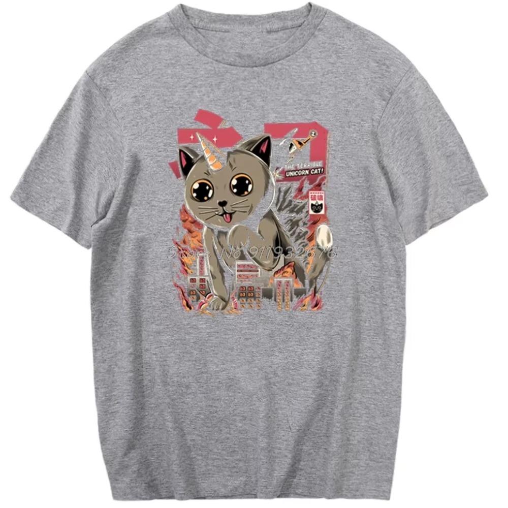 Huge Cat Destroying The City T Shirts Men Hip Hop Summer Short Sleeve Mens T Shirt Fashion Brands T Shirts  T Shirts