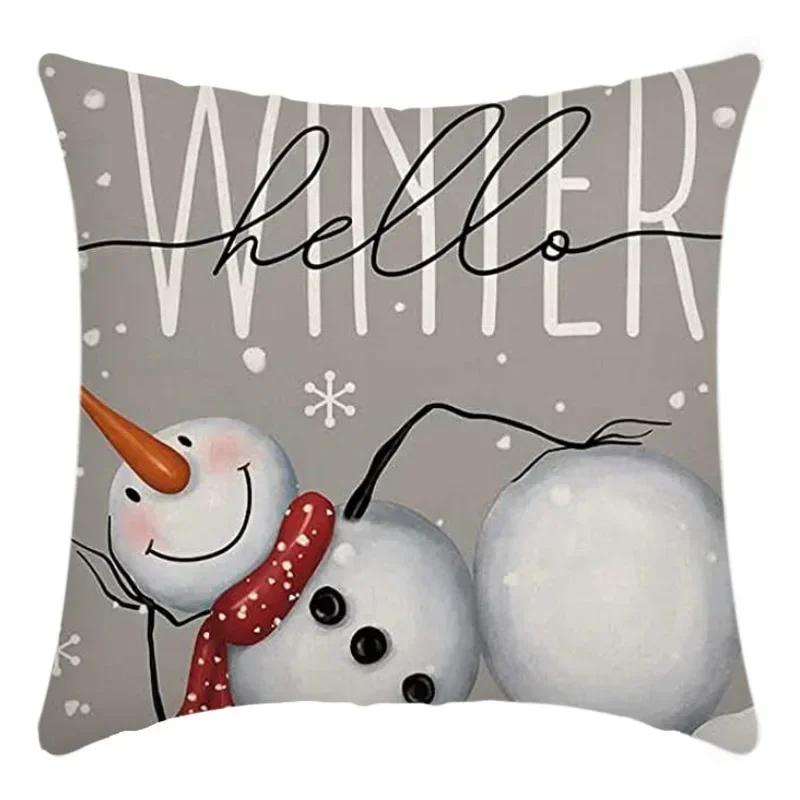 40/45cm Christmas  Cotton Linen Decorative Navidad Elk Snowman Santa Tree Cushion Cover Sofa Pillow Case