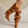 Tall Boots Women's Knee High Slouch Boots Flock Sung Fit Detachable Pleated Multi-way Heels Shoes Sexy Buttons Decor Footwear