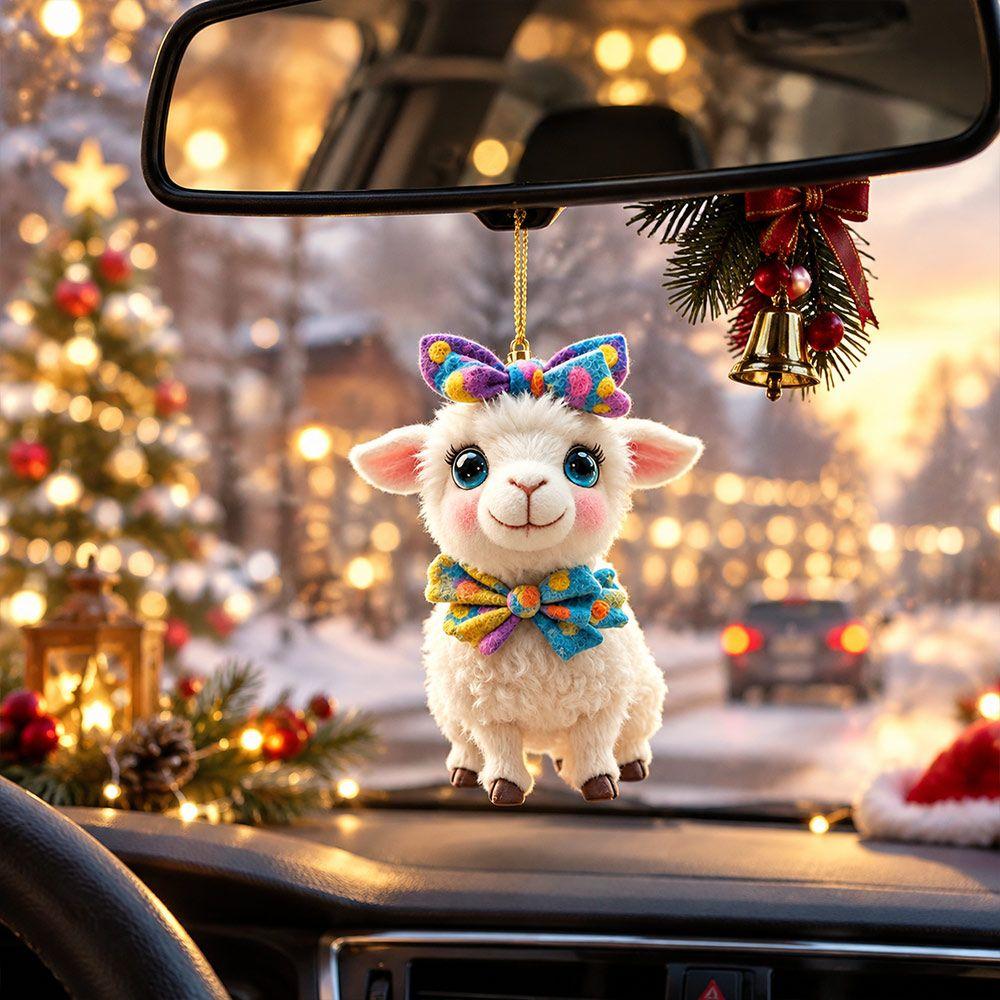 Crown Christmas Sheep Ornament 2D Acrylic Christmas Hanging Ornament  Car Rearview Mirror