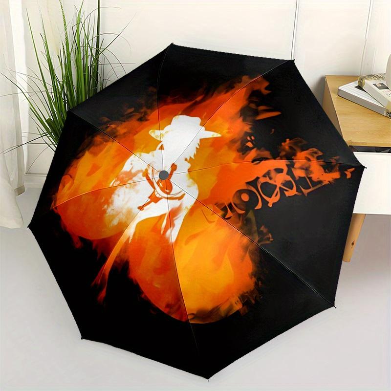One Piece Portgas·D· Ace Automatic Folding Windproof Umbrella with Sturdy Iron Frame, Portable Compact Travel Umbrella All-Season Use Parties
