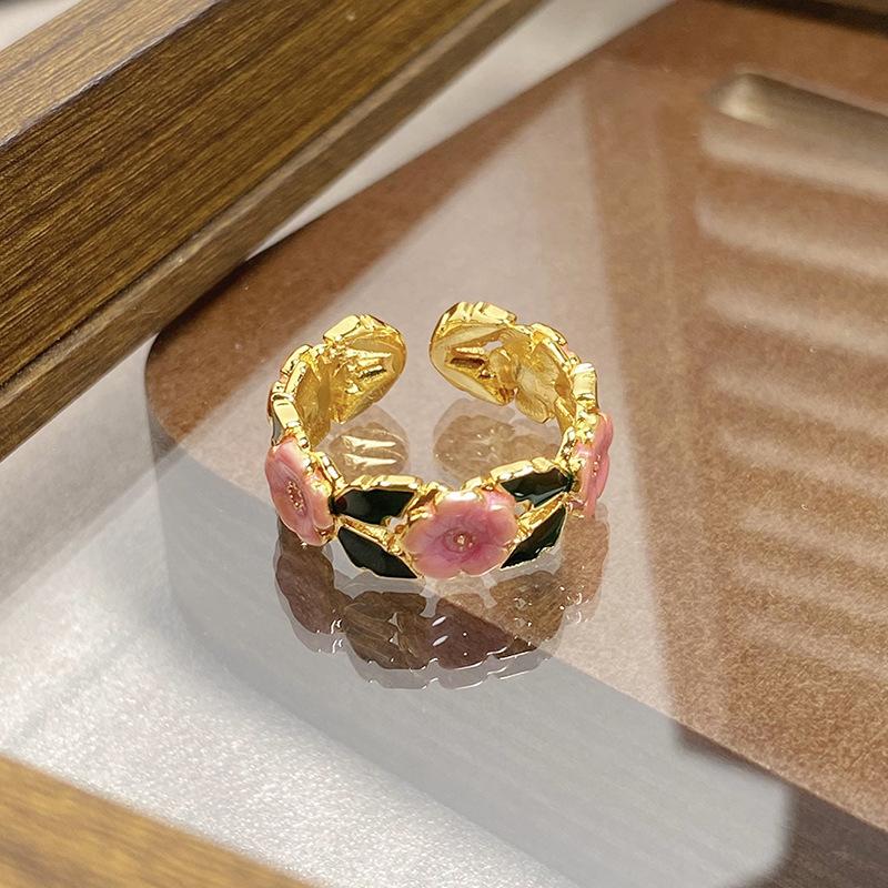 Medieval Vintage Retro Colored Enamel Open Ring Women'S Niche High-End Light Luxury Personality Ring