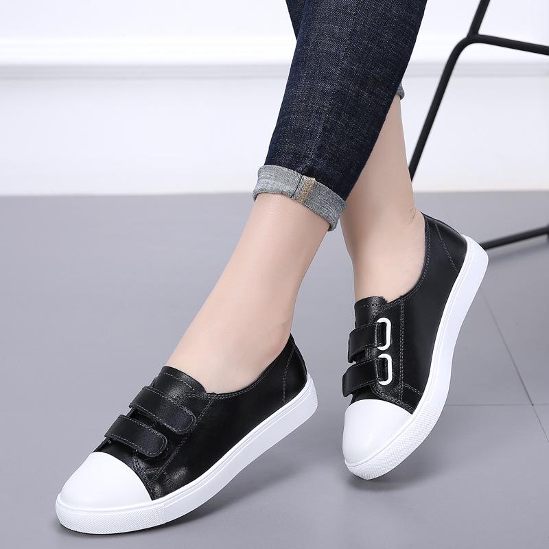 Spring Women Flats Ladies Slip On Ballet Flats Female Loafers Leather Shoes Women Casual Boat Shoes White Black Sneakers WSH3573