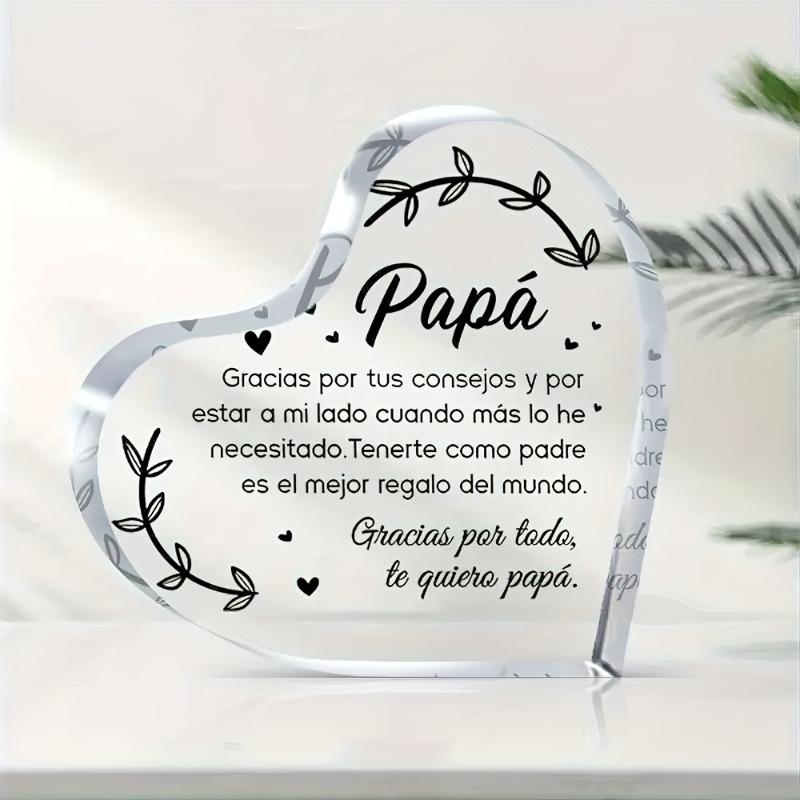 2D Flat Spanish Inscription Heart-Shaped Acrylic Desktop Decorative Plaque, Spanish Dad Gift, Suitable for Wall Decoration, Porch, Room, Villa, Accent