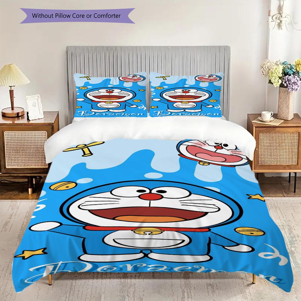 Doraemon Aventura Héroe Azul Historia Juego de Tres Piezas 1 Funda Nórdica 2 Fundas de Almohada Sin Relleno Juego de Cama Suave Y Cómodo