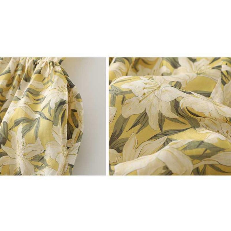 Spring and Summer Cotton and Linen Printed Dress