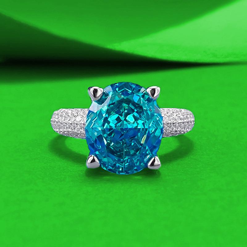 Zhuozhifan S925 Silver Paraiba Ice Flower Cut Oval Ring for Women Size 5