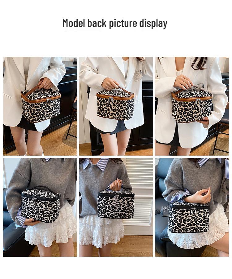 Chic Leopard Print Makeup Bag for Women, Large Capacity, Professional Storage, Aesthetic Travel Handbag