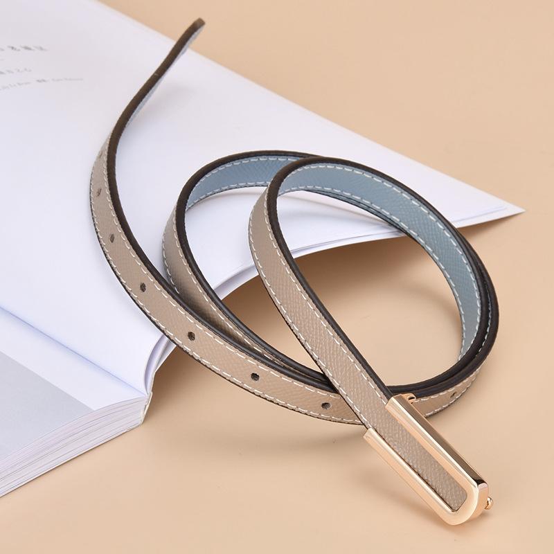 Cowhide Thin Belt for Women Genuine Leather Women's Two-color Belt Dress with Versatile Decorative Exterior Trousers Simple Style