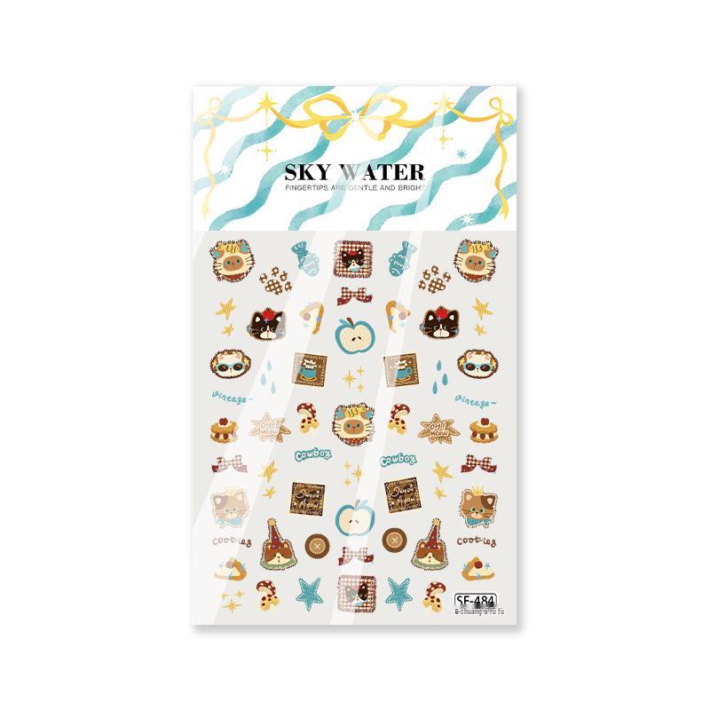 Sky Cute Kitten 6D Embossed Nail Art Stickers - Autumn/Winter 3D Cartoon Journal & Camera Decor