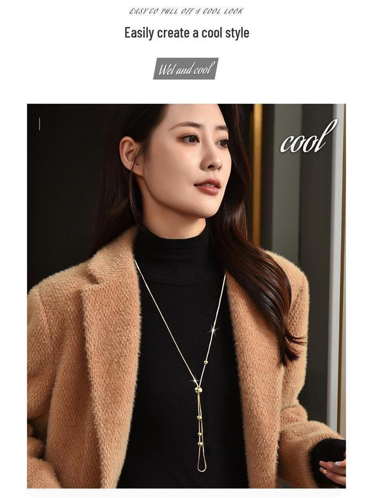 Titanium Steel Pull-Out Bead Necklace for Women - Versatile Autumn/Winter Fashion Accessory