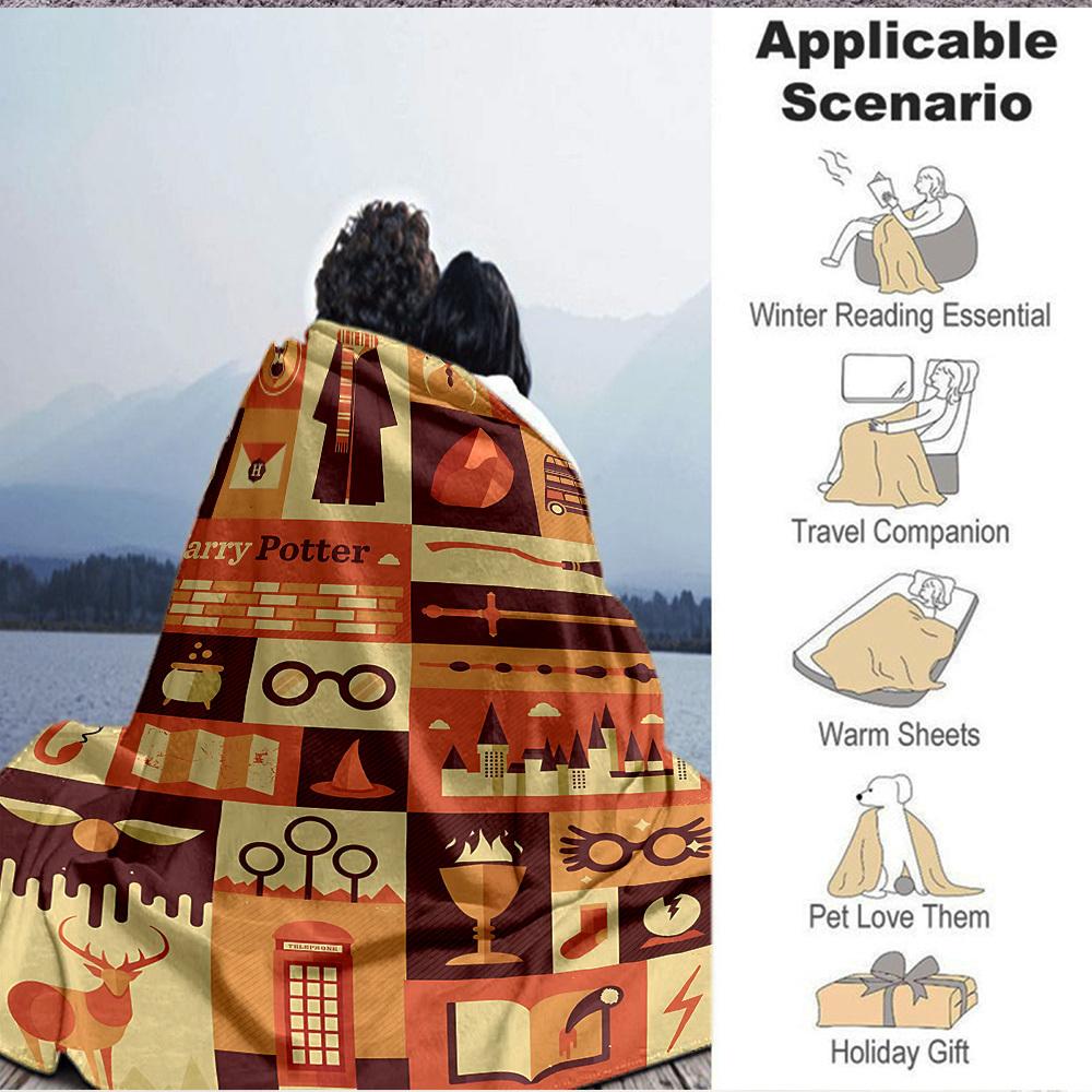 1pc Harry Potter Magic Wizard Flannel Throw Blanket - Lightweight Soft Warm All-Season Blanket for Sofa, Bed, Travel, Camping  L1029059