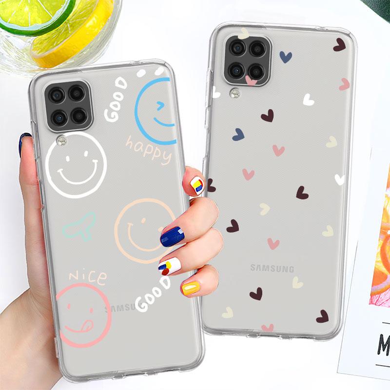 Clear Case For Samsung Galaxy A52 A12 A51 A32 A21s A71 A32 A22 50 A70 A31 A72 5G Phone Cover Love Line Flower