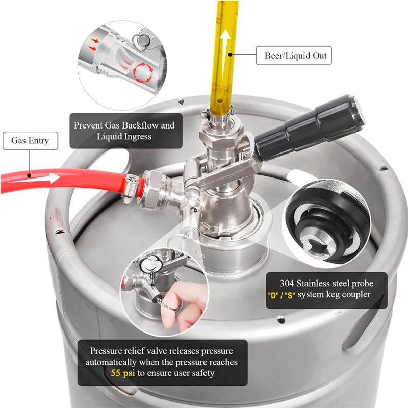ELECQUEEN Professional Commercial Sankey Keg Couplers,"D" System/"S" System Brewing Keg Tap Coupler Beer Dispenser Bottling Head