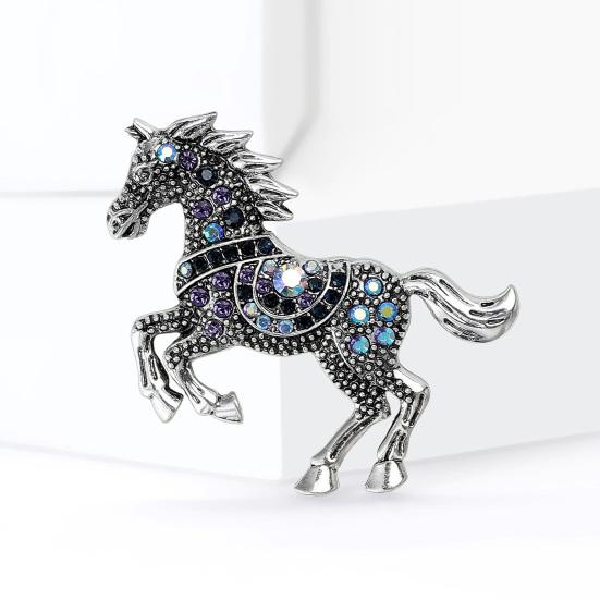 Vintage Rhinestone Horse Brooch Alloy Running Horse Lapel Pin Sweater Cardigan Coat Business Suit Decoration Men Women Clothing Accessories