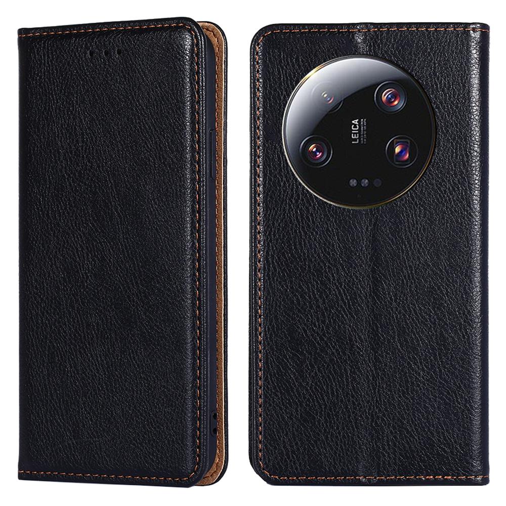 

For Xiaomi 13 Ultra Wallet Phone Case PU Leather Solid Color Magnetic Closing Stand Smartphone Cover Black