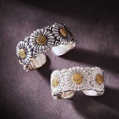 Retro Daisy Flower Adjustable Open Ring for Men Women Punk Gothic Edgy Zircon Trendy Boho Accessories Unisex Gift for Lovers