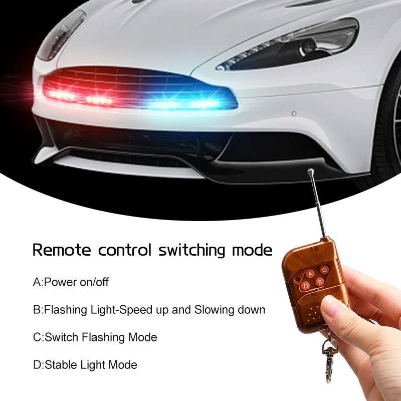 Car Led Grid Police Strobe Light With Remote Super Bright 12V Front Grille Auto Emergency Flashing Firemen Beacon Warning Lamp