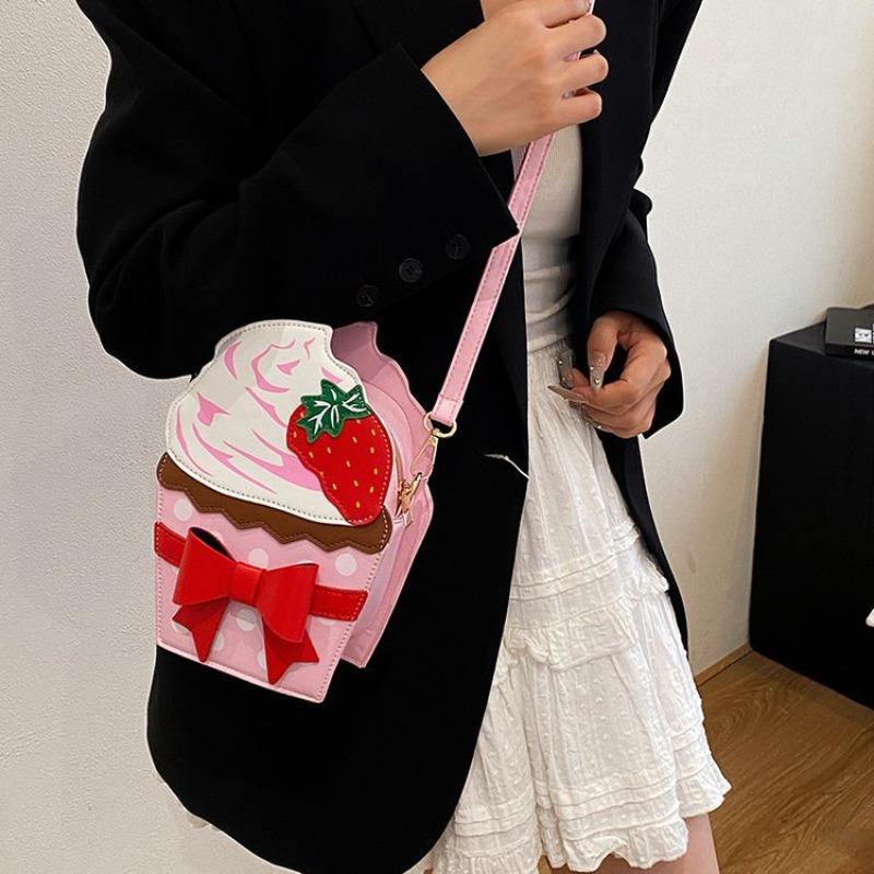 New Creative Bag Women's Bow Chain Messenger Bag Women's Bag Strawberry Cute Personality Cake