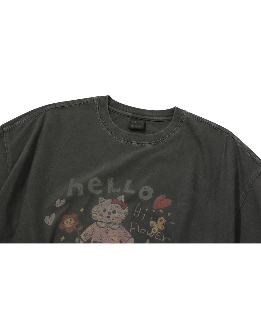 CPGN STUDIO Hello Flower Pigment Short Sleeve T-Shirt Smoke Black