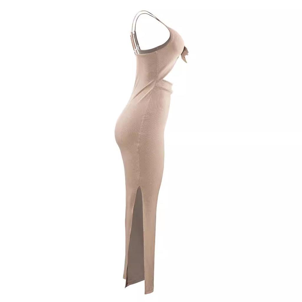 Summer Knitted Suspender Elegant Dress European and American Women's Clothing Backless Neck Sleeveless Female Sexy Style Spice Girls