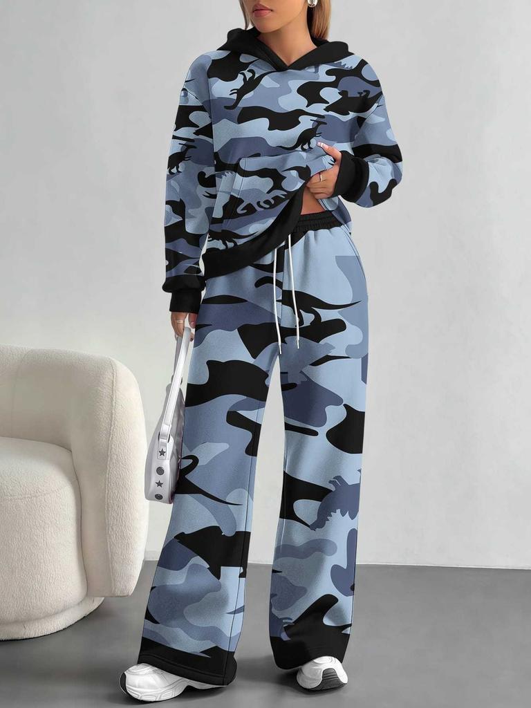 Patchwork Tie-dye European and American Casual Long-sleeve Set, Women's Hoodie Sweatshirt and Pants Two-piece Set