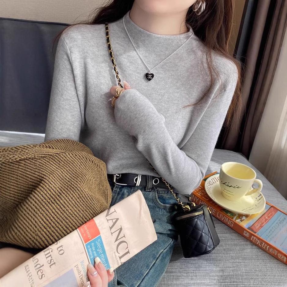 Women's 2024 Black Mock Neck Sweater: Base Layer for Spring & Autumn, Loose Half-High Neck Top.