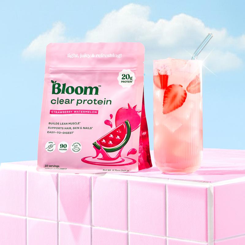 Bloom Nutrition Clear Protein - Clear Whey + Collagen Protein Blend | 20g Protein, 90 Calories, 0g Sugar, Light