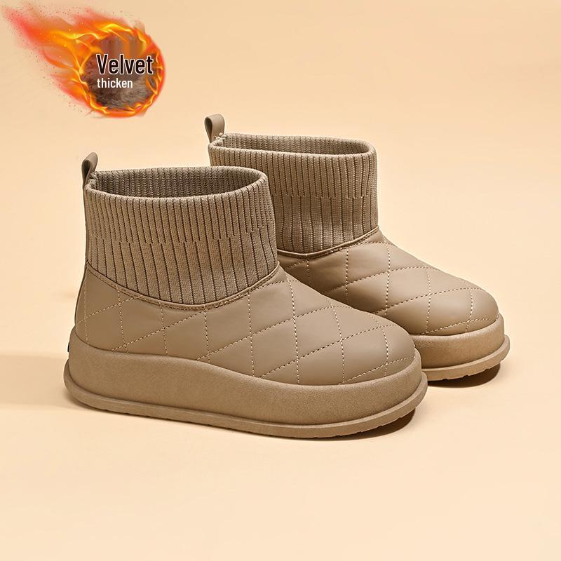 Women's Fleece-Lined High-Top Snow Boots, 2025 Winter Collection - Trendy Korean Style, Thickened for Warmth, Short Design