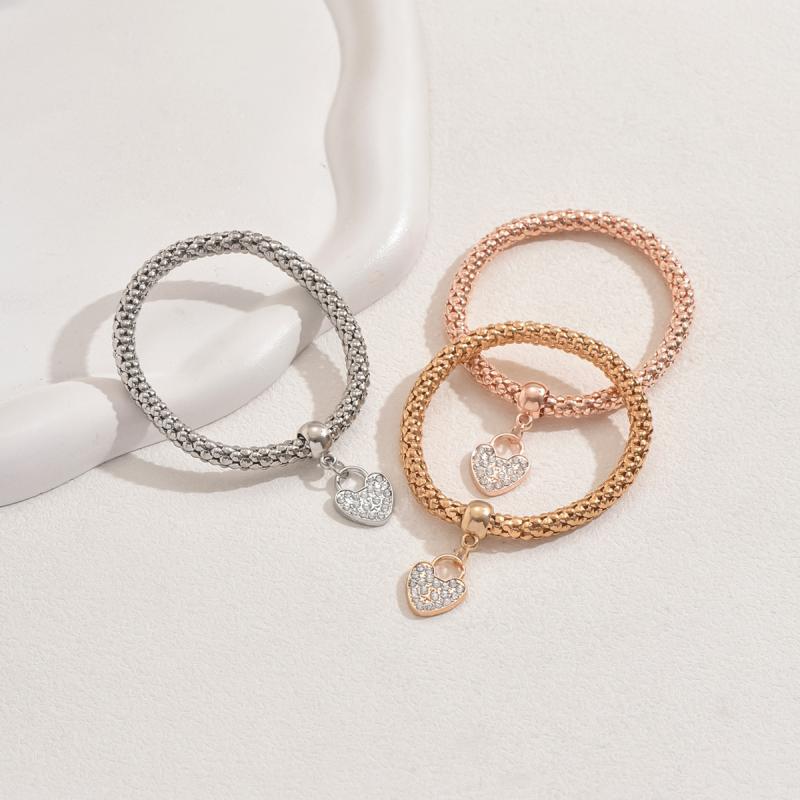 3Pcs Of Life Elastic Bracelet Set For Women Crystal Owl Key Lock Music Note Butterfly Heart Charm Bangle Jewelry
