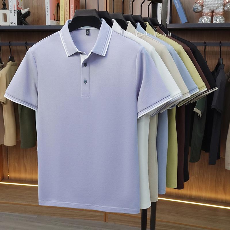 Polo da uomo a maniche corte in misto seta - Top casual in maglia con colletto