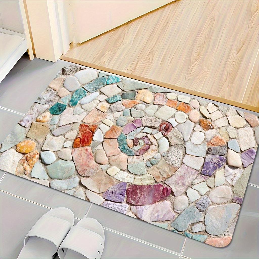 VIKAMAColorful Stone Spiral Quick-Absorbing Diatomite Bath Mat Quick-Dry Rug for Entrance, Bathroom, Kitchen, Living Room, Bar,