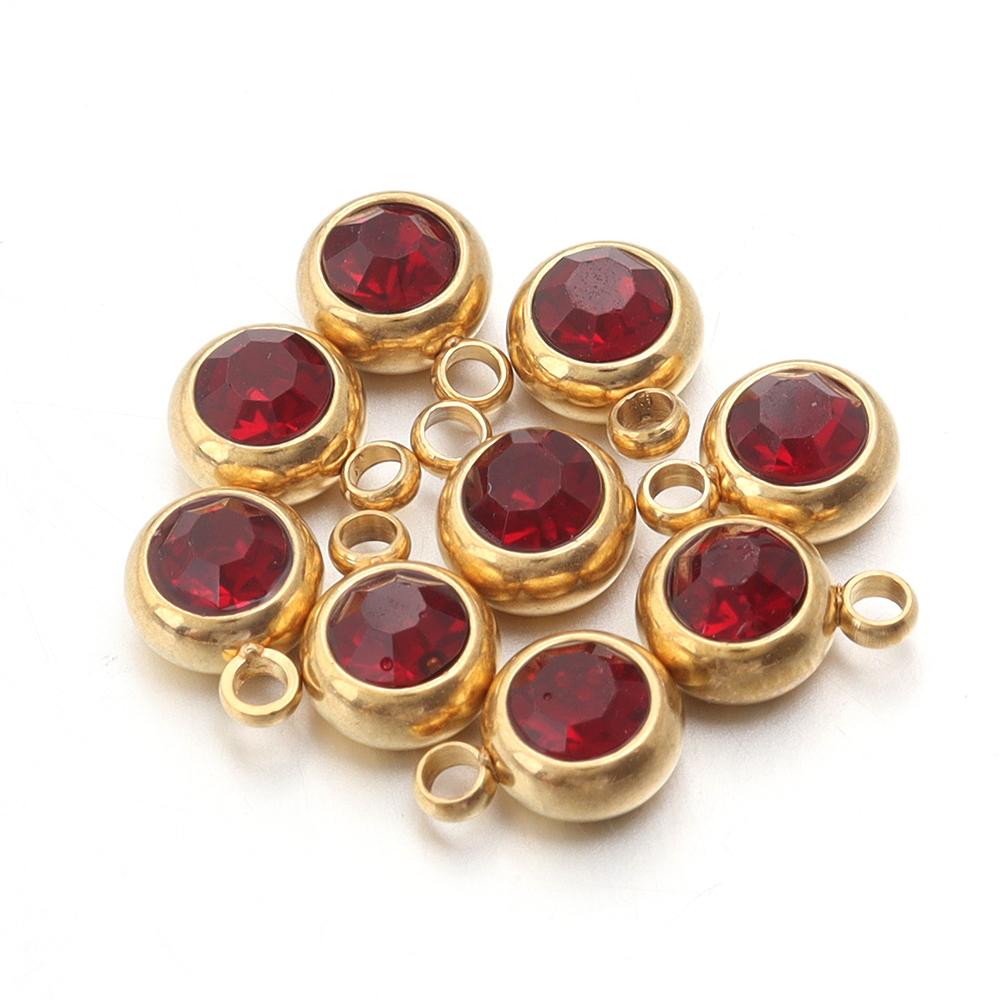 10Pcs Mini Birthstone Charms Stainless Steel Round Rhinestone Crystal Pendant for Jewelry Making DIY Necklace Bracelet Findings