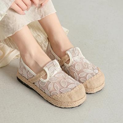 Fashion Large Size Single Shoe Women's Summer New Lace Mesh Hollowed Out Women's Flat Bottomed Fisherman's Shoes Flat Shoes Women