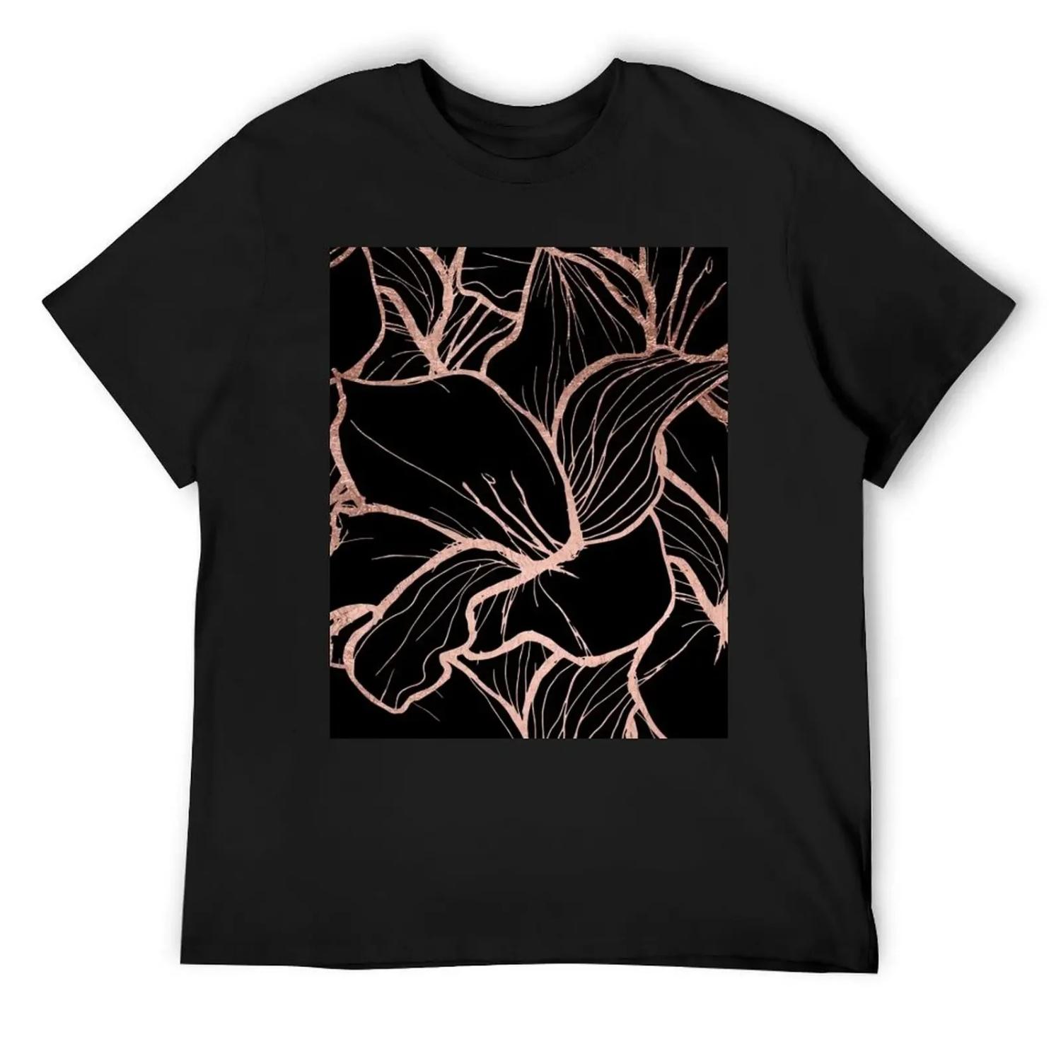 

Modern rose gold abstract handdrawn floral pattern on black T-Shirt affliction shirts graphics oversized t shirt clothes for men XXXXXL чорний